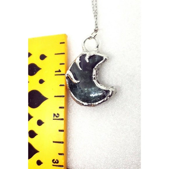 Moss agate moon crystal Necklace handmade silver spikes stainless steel chain - Picture 9 of 9